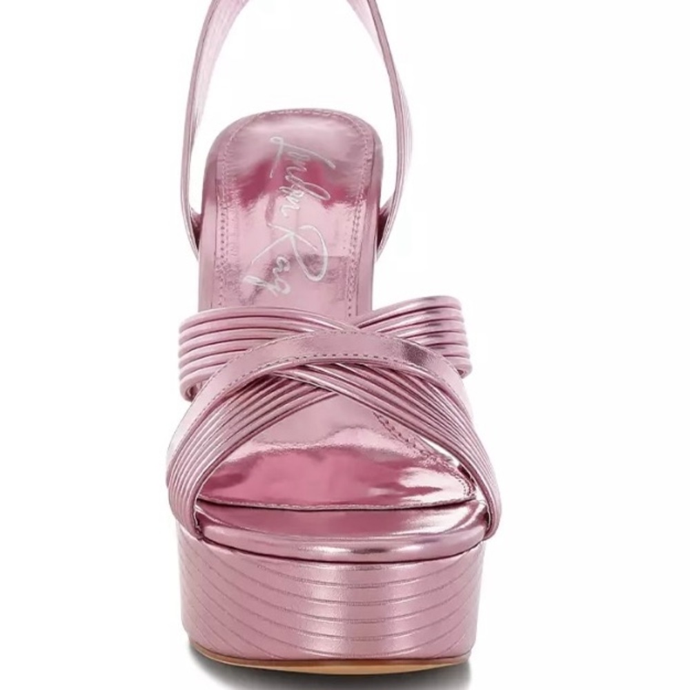 London Rag Socialite Sandal Chic Metallic Pink Platform Ankle Strap Heels - Picture 3 of 11